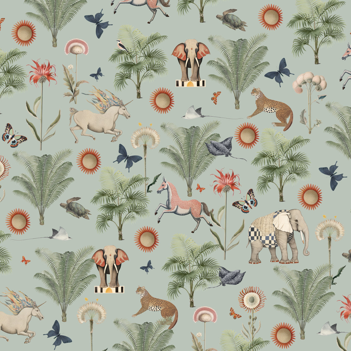 Schmetterlingsgarten Blau Tapete