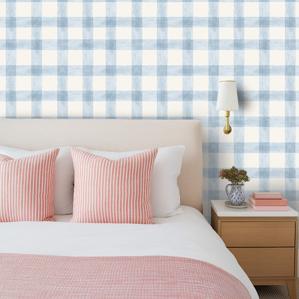 Sage Check Blue Wallpaper