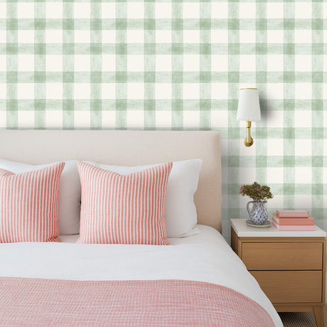 Sage Check Green Wallpaper Sample