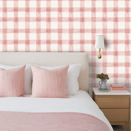Sage Check Pink Wallpaper Sample