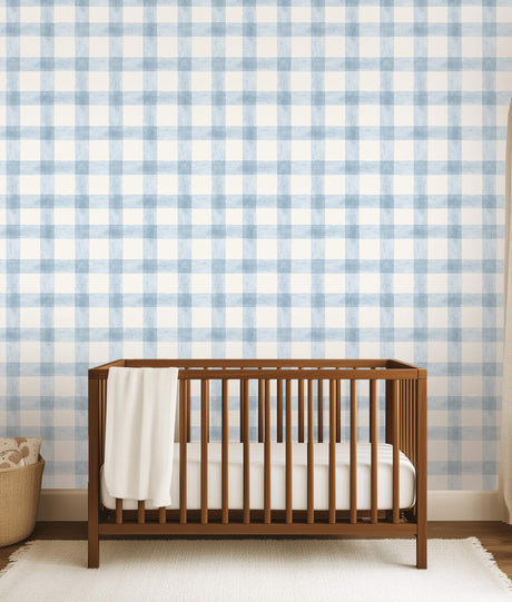 Sage Check Blue Wallpaper Sample