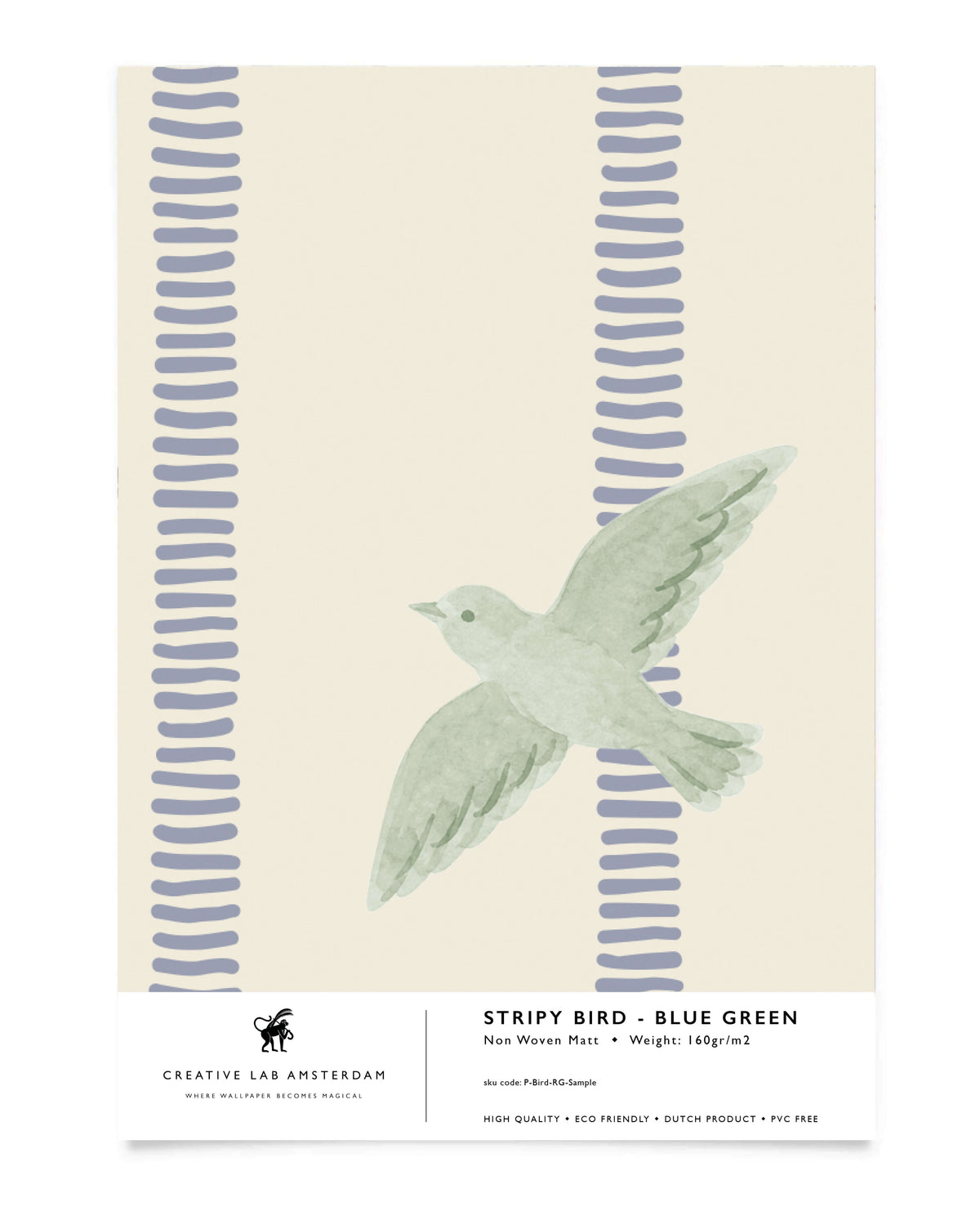 Stripy Bird - Blue Green Sample