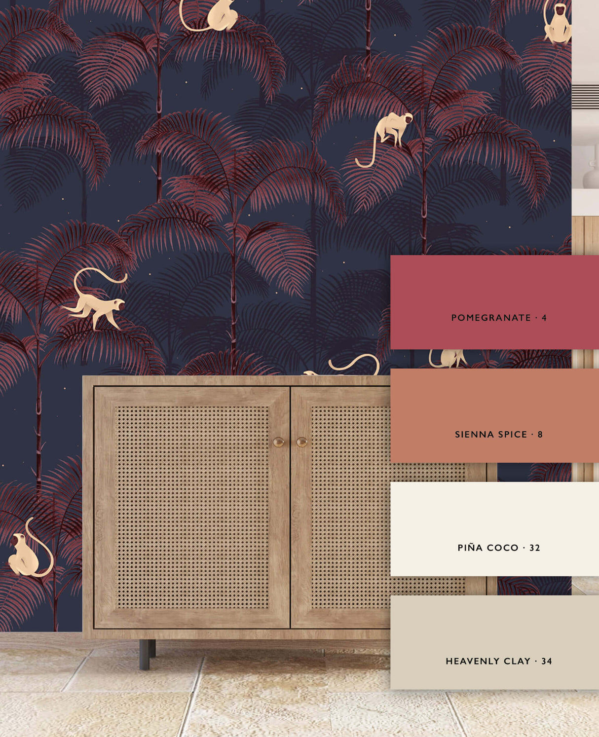 Monkey Night Red Behang