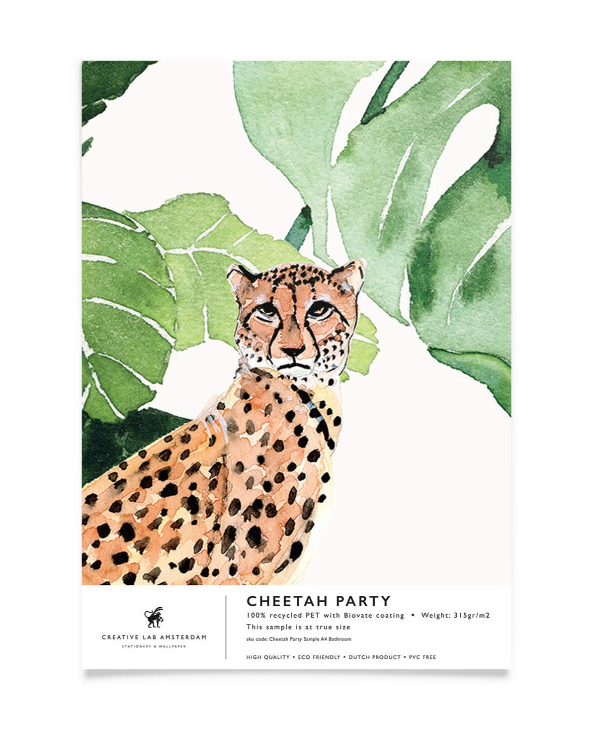 Creative Lab Amsterdam badkamer behang Cheetah Party bathroom Wallpaper sample