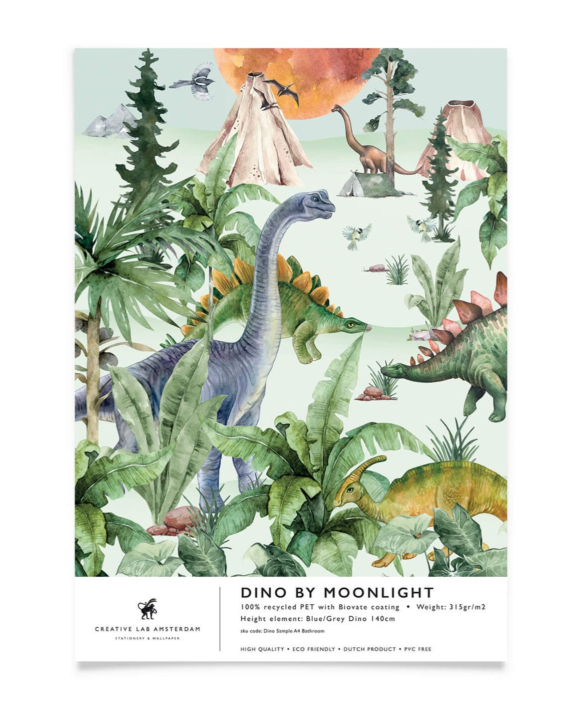 Creative Lab Amsterdam badkamer behang Dino by Moonlight bathroom Wallpaper Sample