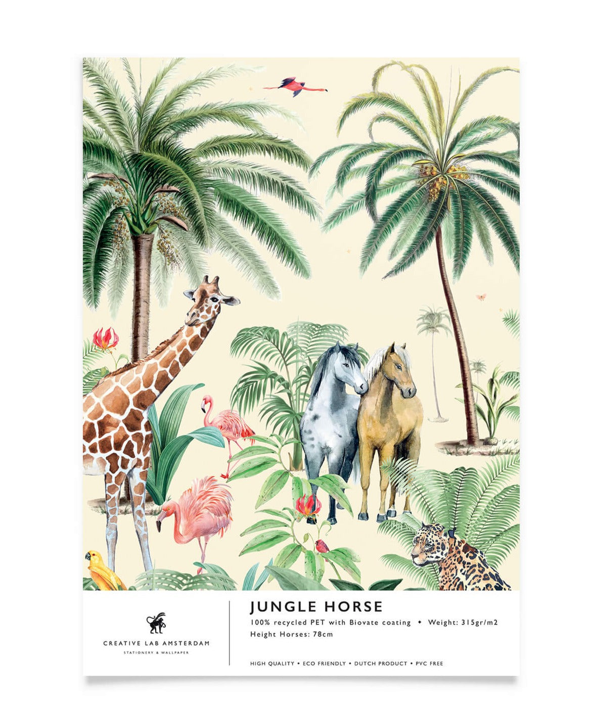 Creative Lab Amsterdam badkamer behang Jungle Horse bathroom Wallpaper sample