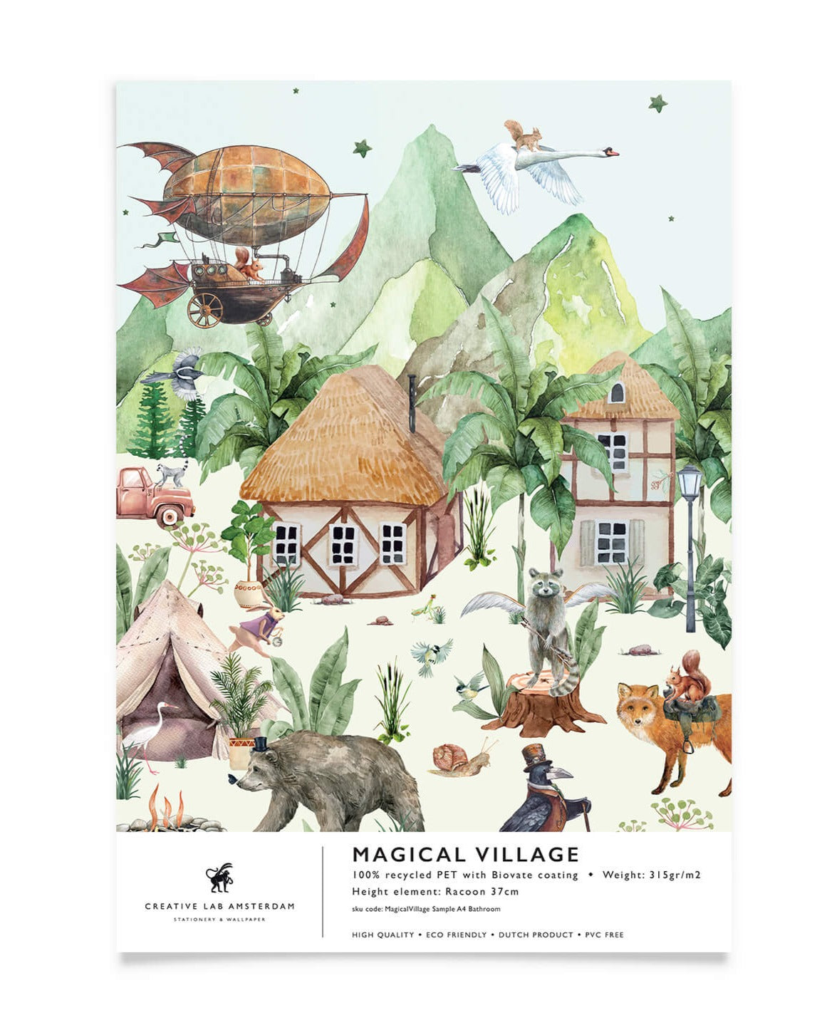 Creative Lab Amsterdam badkamer behang Magical village bathroom Wallpaper sample