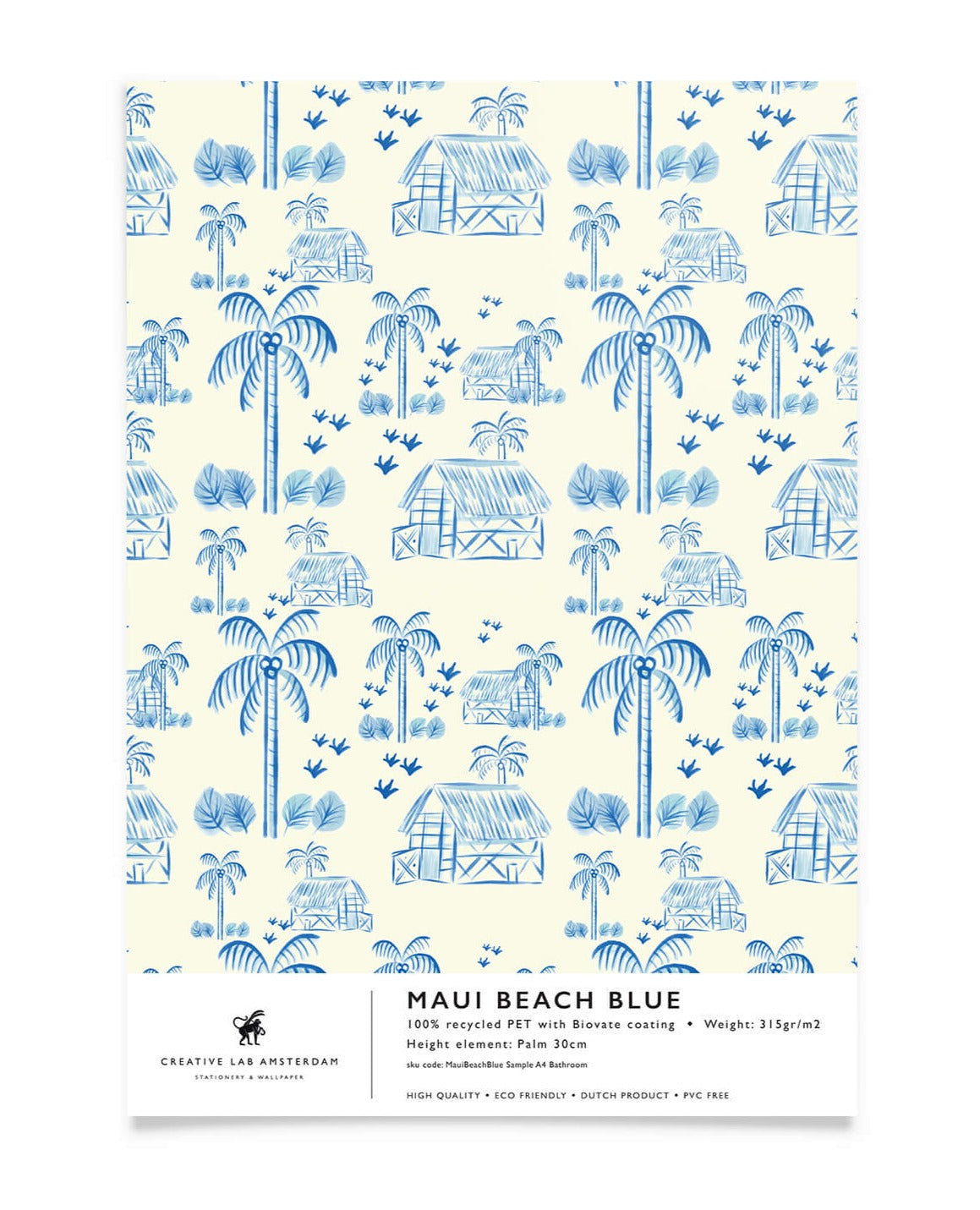 Creative Lab Amsterdam badkamer behang Maui Beach Blue bathroom Wallpaper sample
