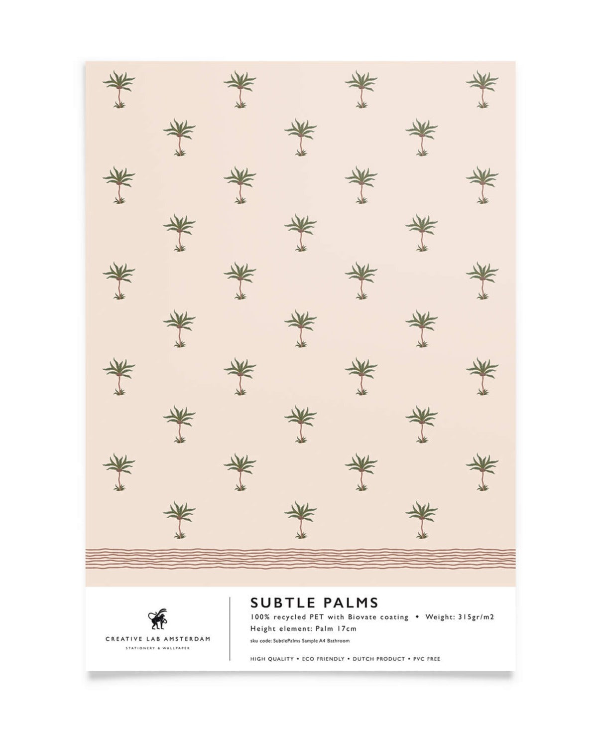Creative Lab Amsterdam badkamer behang Subtle Palms bathroom wallpaper sample