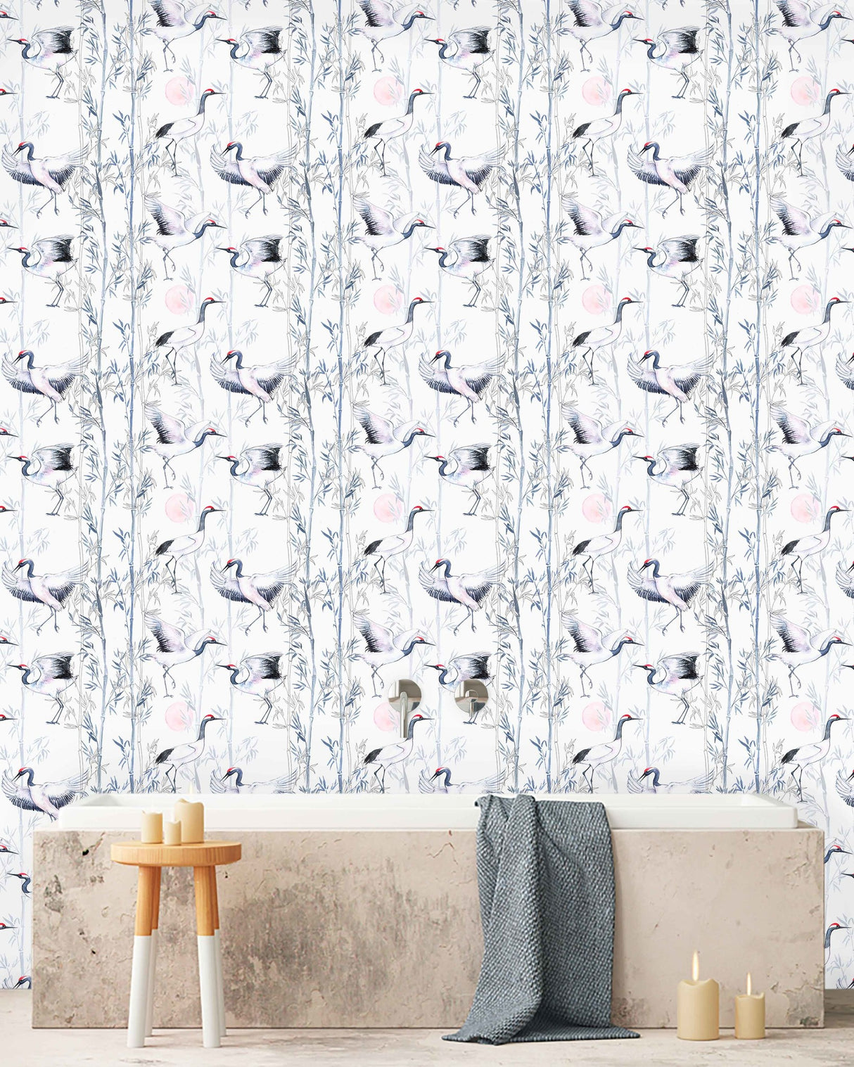 Creative Lab Amsterdam badkamer behang Crane White bathroom wallpaper