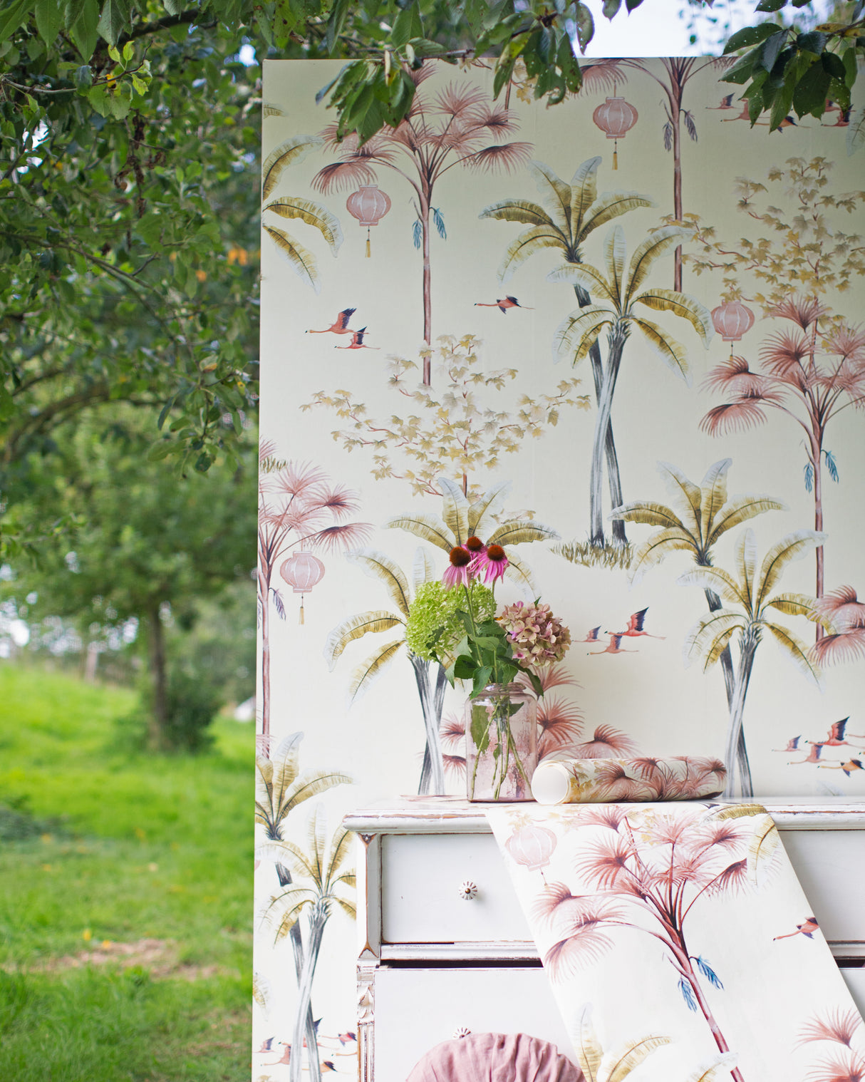 Oriental Flamingo Flight wallpaper by Creative Lab Amsterdam