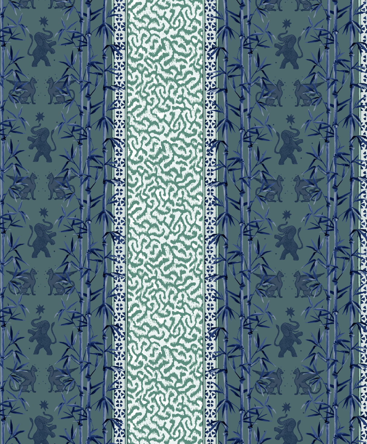 Creative Lab Amsterdam behang Eclectic Bamboo Ribbon Ocean Grey Wallpaper detail
