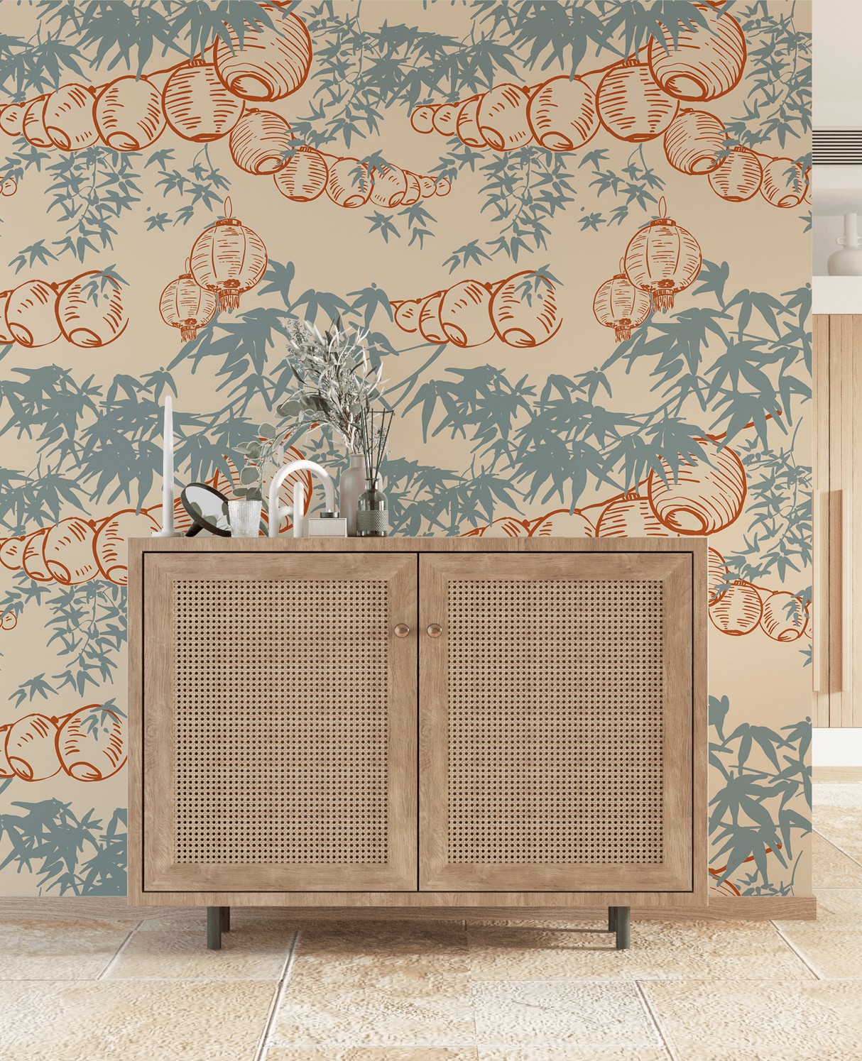 Lantern Festival Light Blue Behang