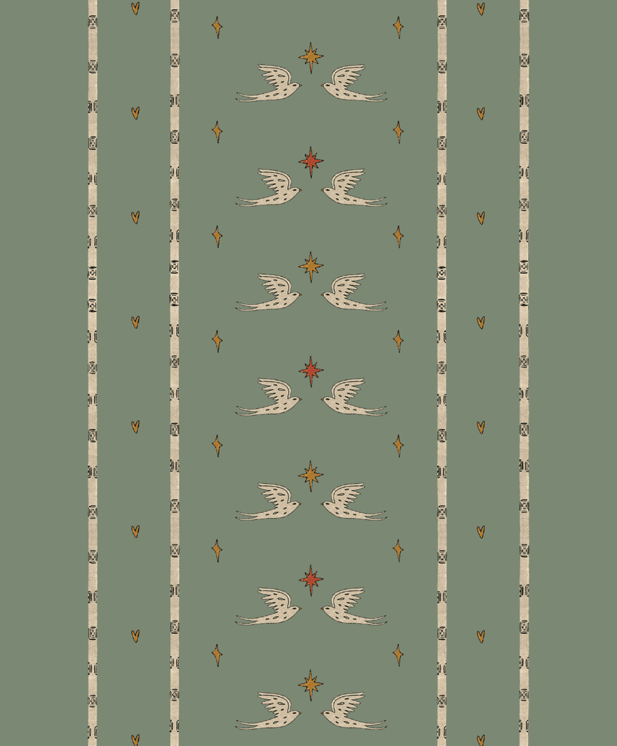 Creative Lab Amsterdam behang Lucky Pigeon Olive Green wallpaper detail