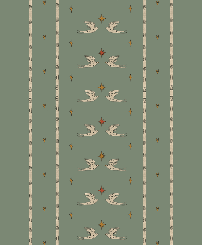 Creative Lab Amsterdam behang Lucky Pigeon Olive Green wallpaper detail