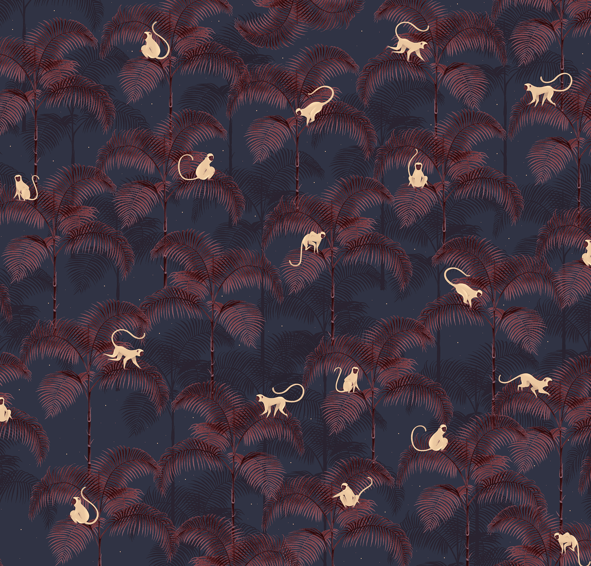 Creative Lab Amsterdam behang Monkey Night Red Wallpaper