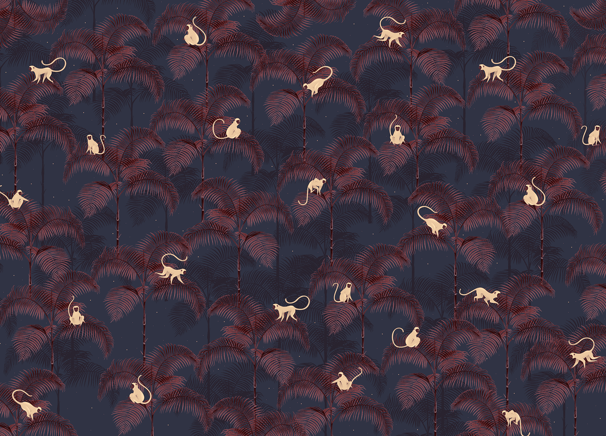 Creative Lab Amsterdam behang Monkey Night Red Wallpaper