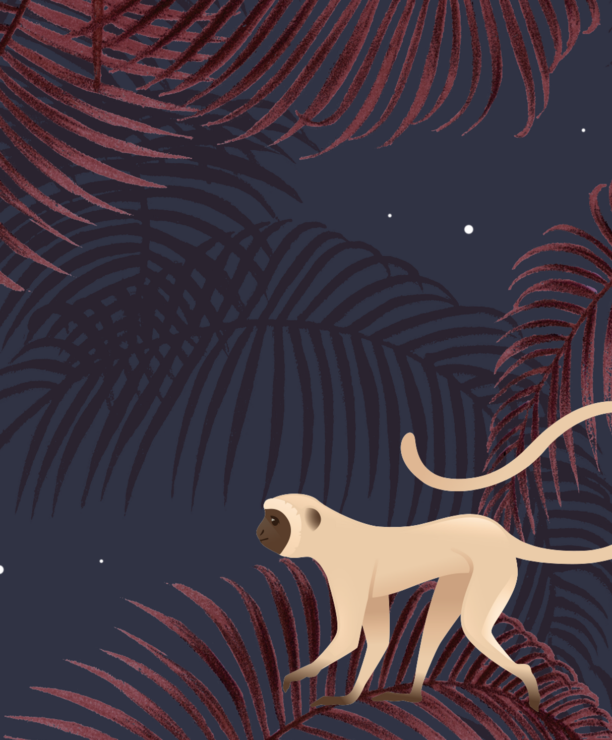 Creative Lab Amsterdam behang Monkey Night Red Wallpaper detail