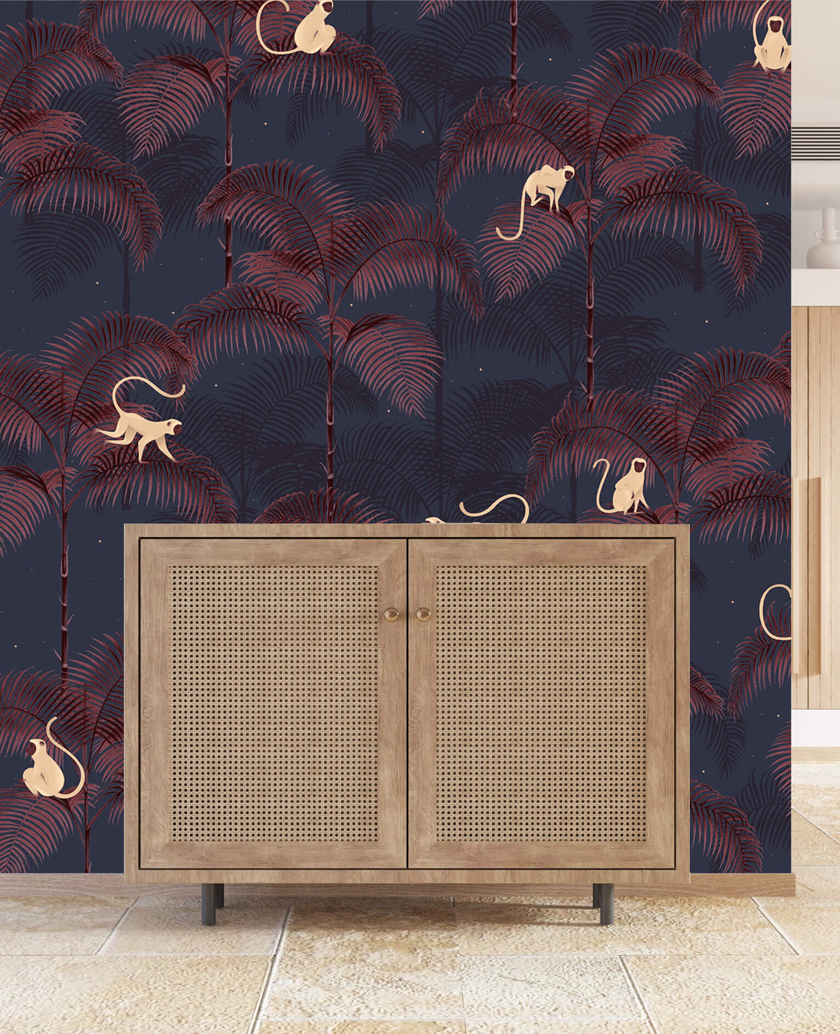 Creative Lab Amsterdam behang Monkey Night Red Wallpaper