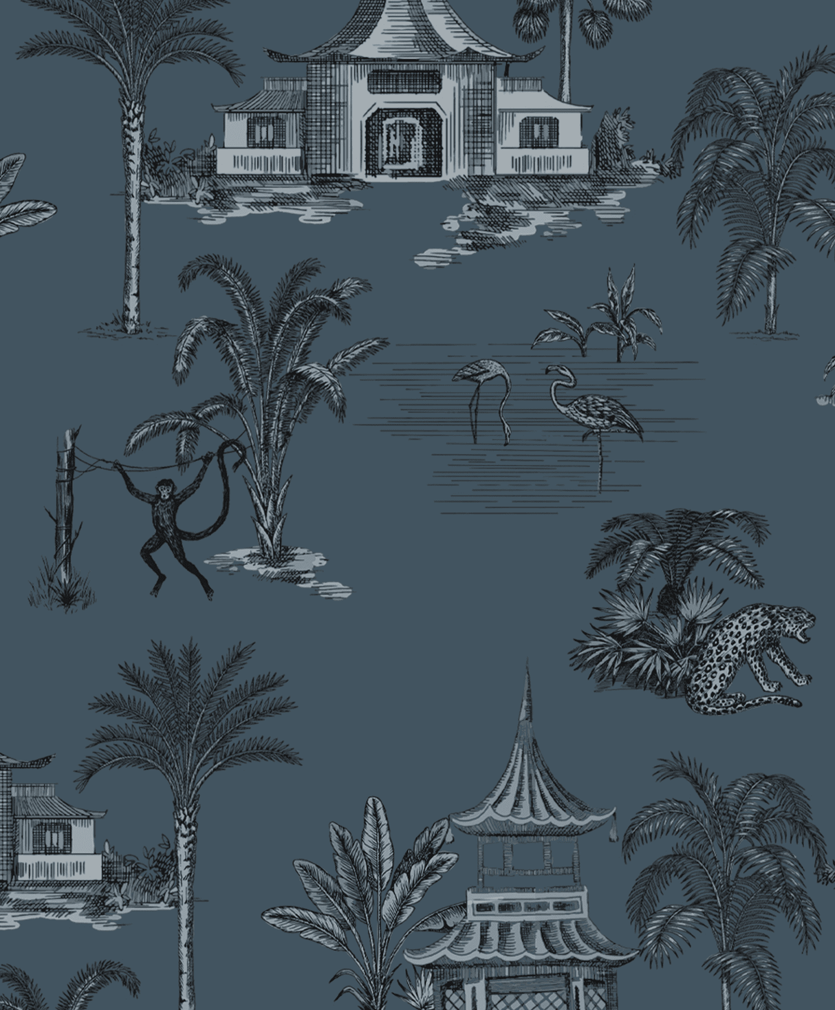 Creative Lab Amsterdam behang Oriental Teahouse Blues Blue Wallpaper detail