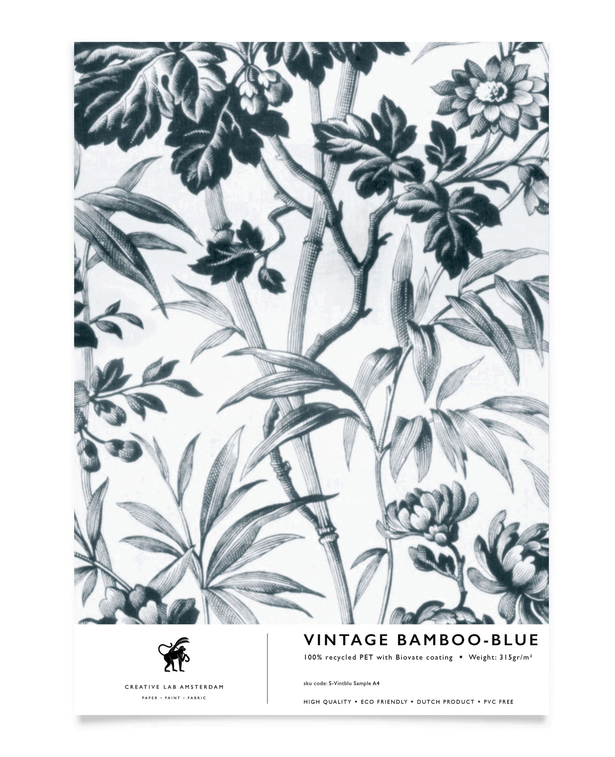 Vintage Bamboo Blue Wallpaper Sample