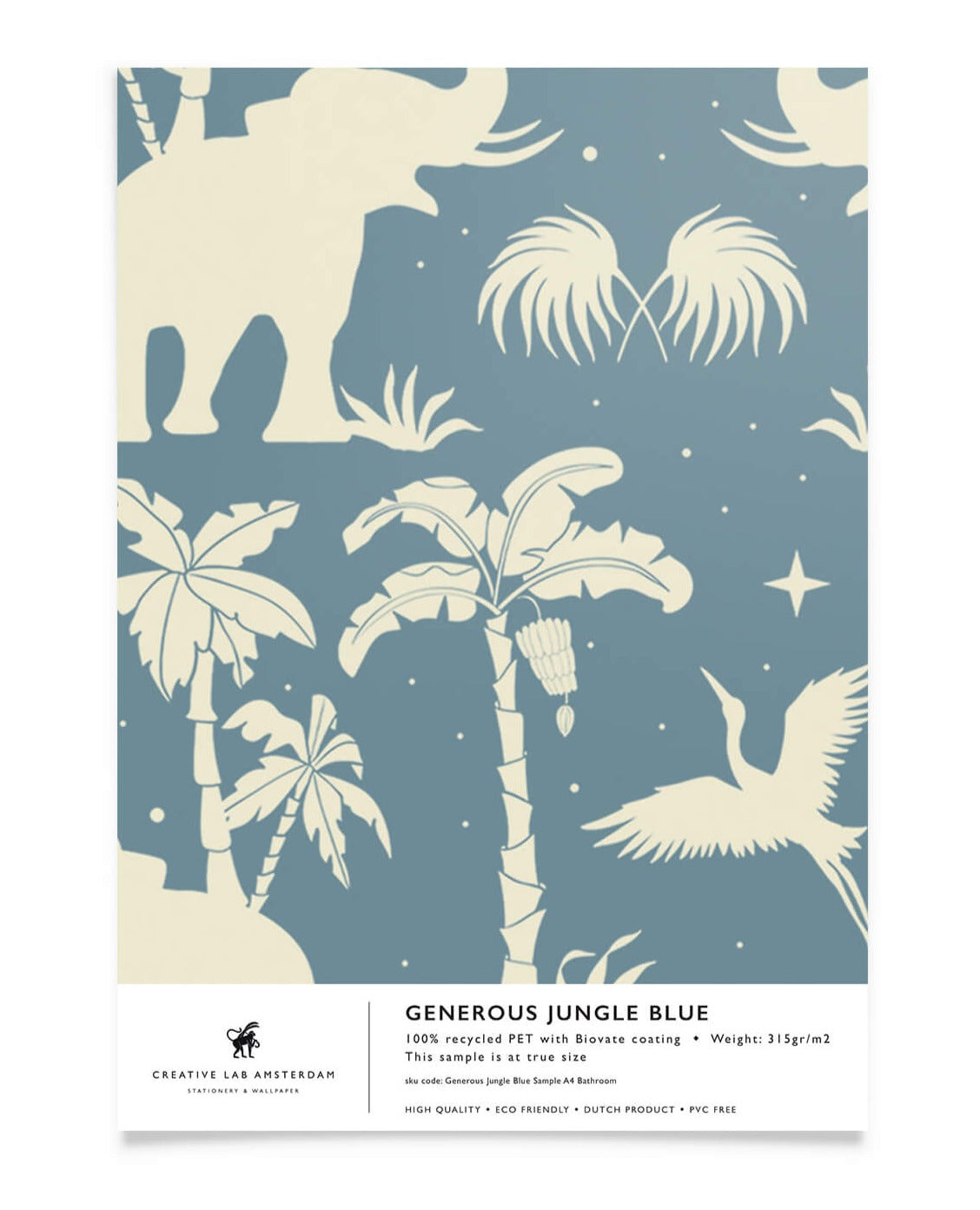 Generous Jungle Blue bathroom wallpaper sample