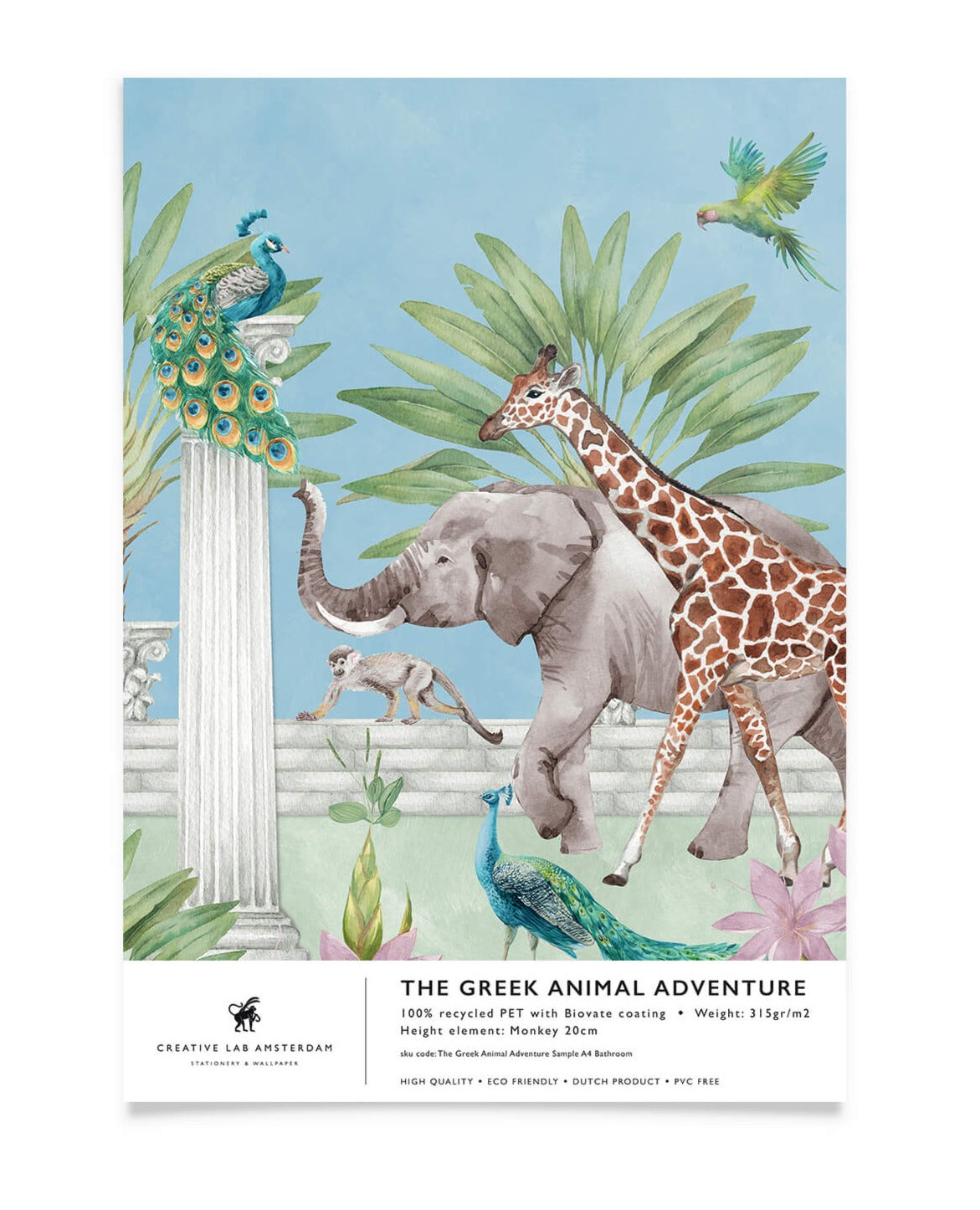 The Greek Animal Adventure bathroom wallpaper sample