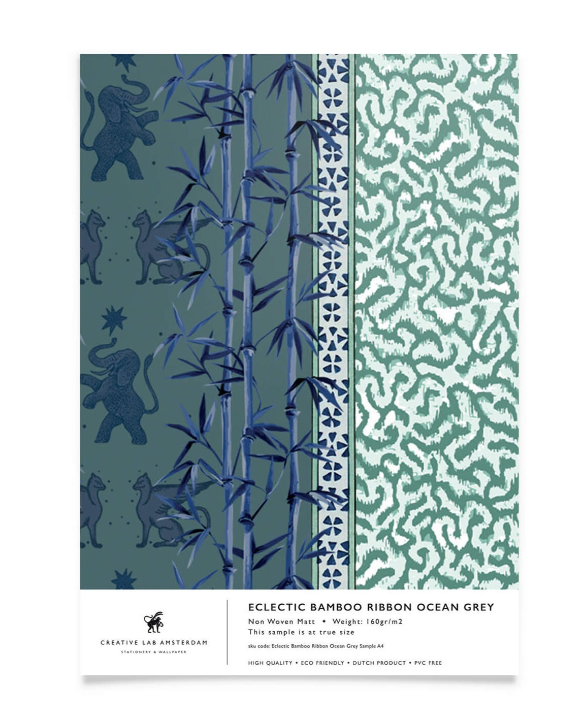 Creative Lab Amsterdam behang Eclectic Bamboo Ribbon Ocean Grey wallpaper sample