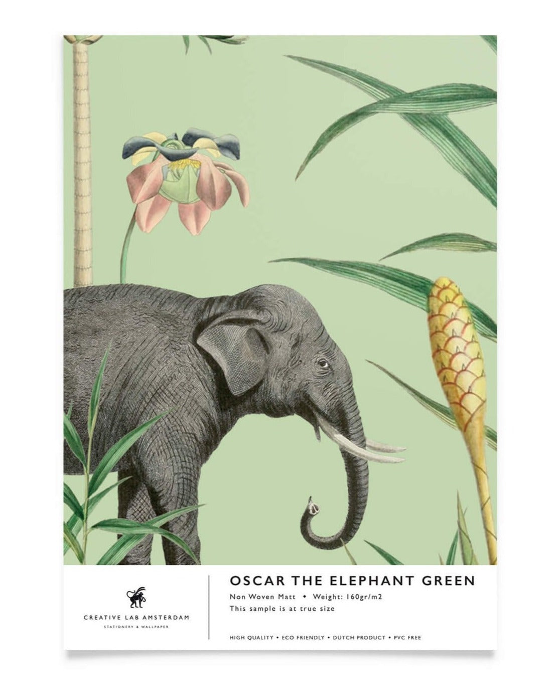 Creative Lab Amsterdam behang Oscar the Elephant Green wallpaper sample