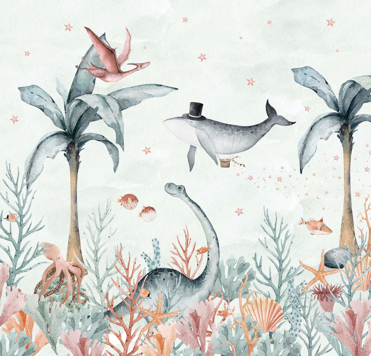 Creative Lab Amsterdam behang Flying Whale Wallpaper