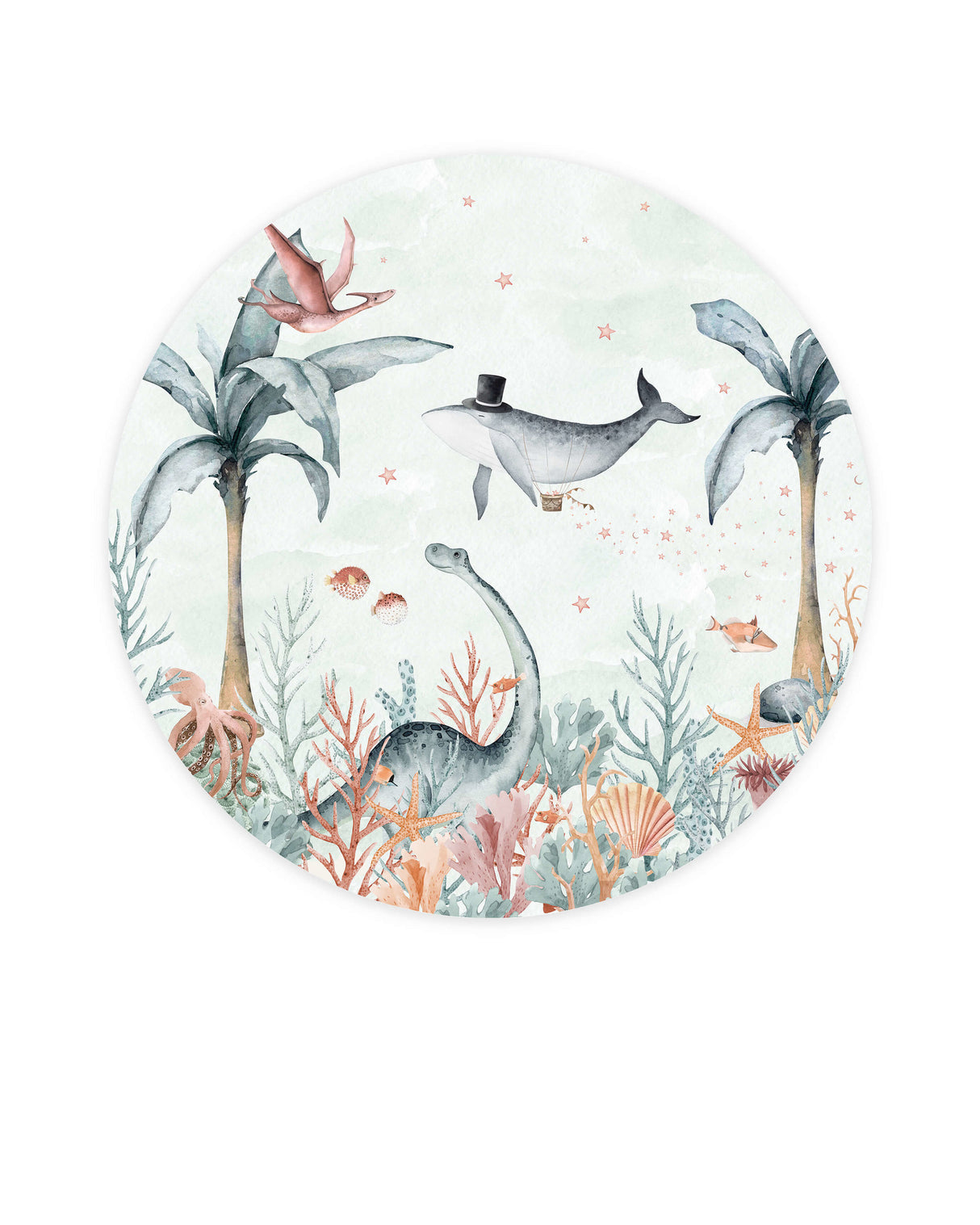 Creative Lab Amsterdam behang cirkel Flying Whale Wallpaper circle