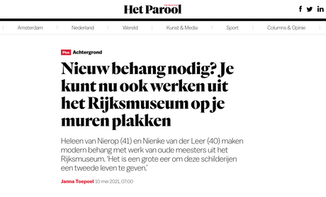Interview in het Parool over de Rijksmuseum collectie van Creative Lab Amsterdam