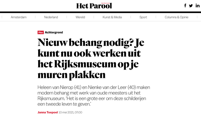Interview in het Parool over de Rijksmuseum collectie van Creative Lab Amsterdam
