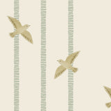 Stripy Bird - Green Khaki Sample