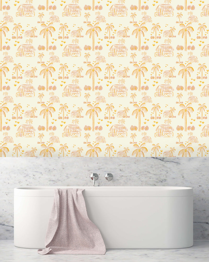 Creative Lab Amsterdam badkamer behang Maui Pink bathroom Wallpaper