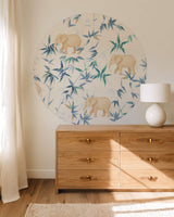 Elephants in Bloom - Blue Wallpaper