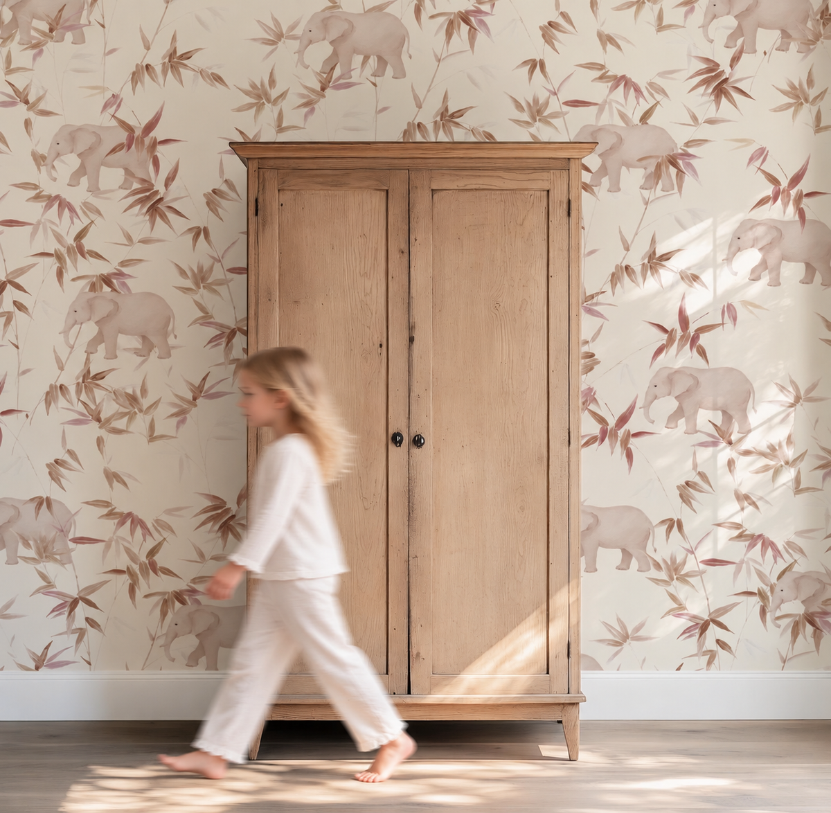 Elephants in Bloom - Pink Wallpaper
