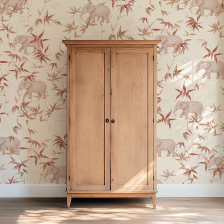 Elephants in Bloom - Pink Wallpaper