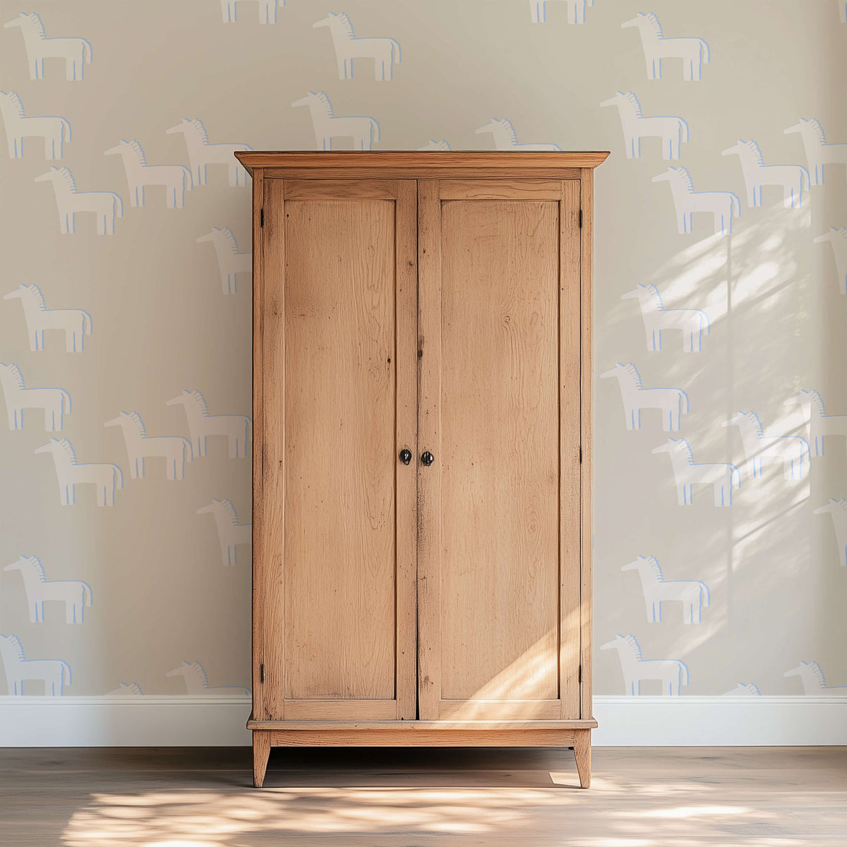 Horse - Beige Blue Wallpaper