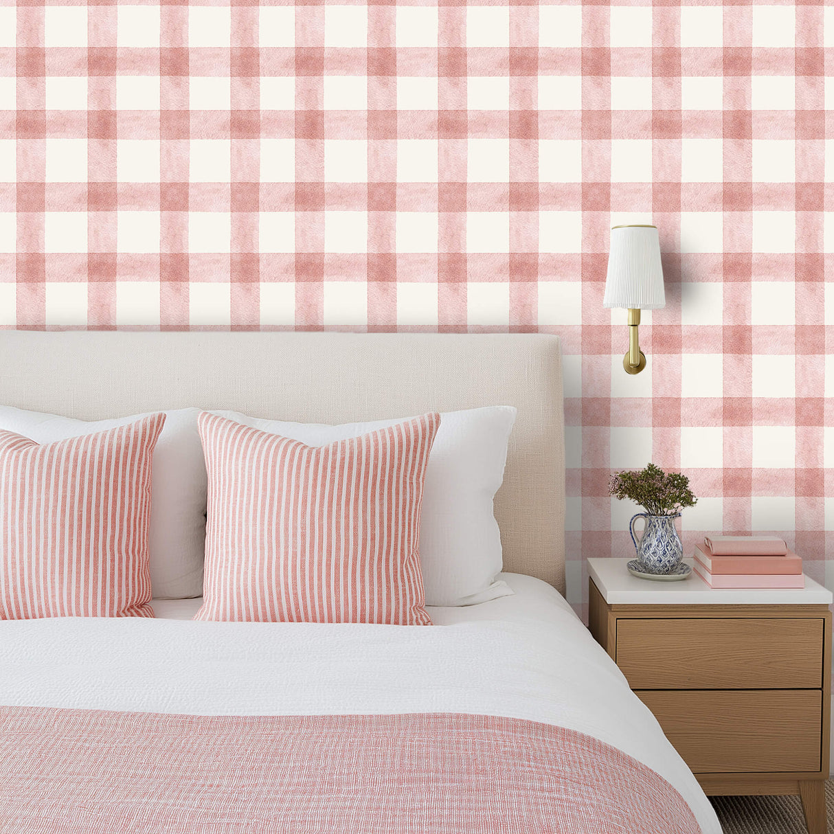 Sage Check Pink Wallpaper Sample