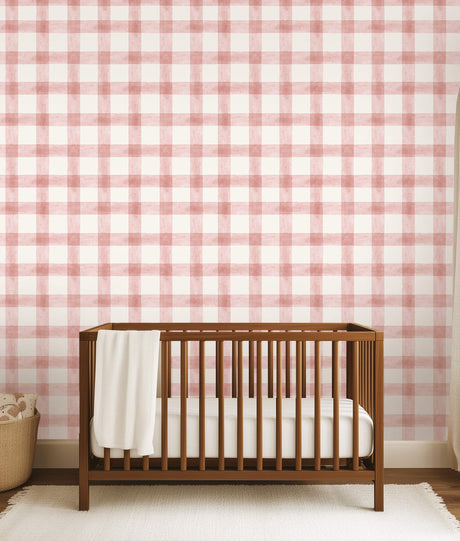 Sage Check Pink Wallpaper