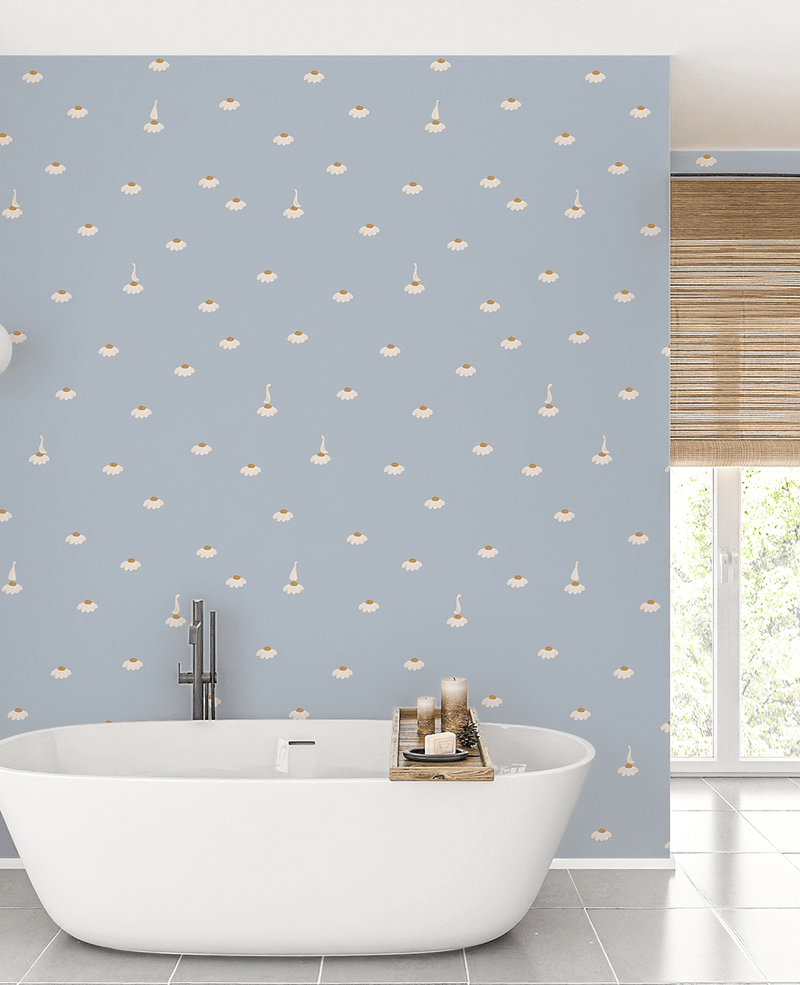 Creative Lab Amsterdam badkamer behang Sweet Camomile Sky Blue bathroom wallpaper