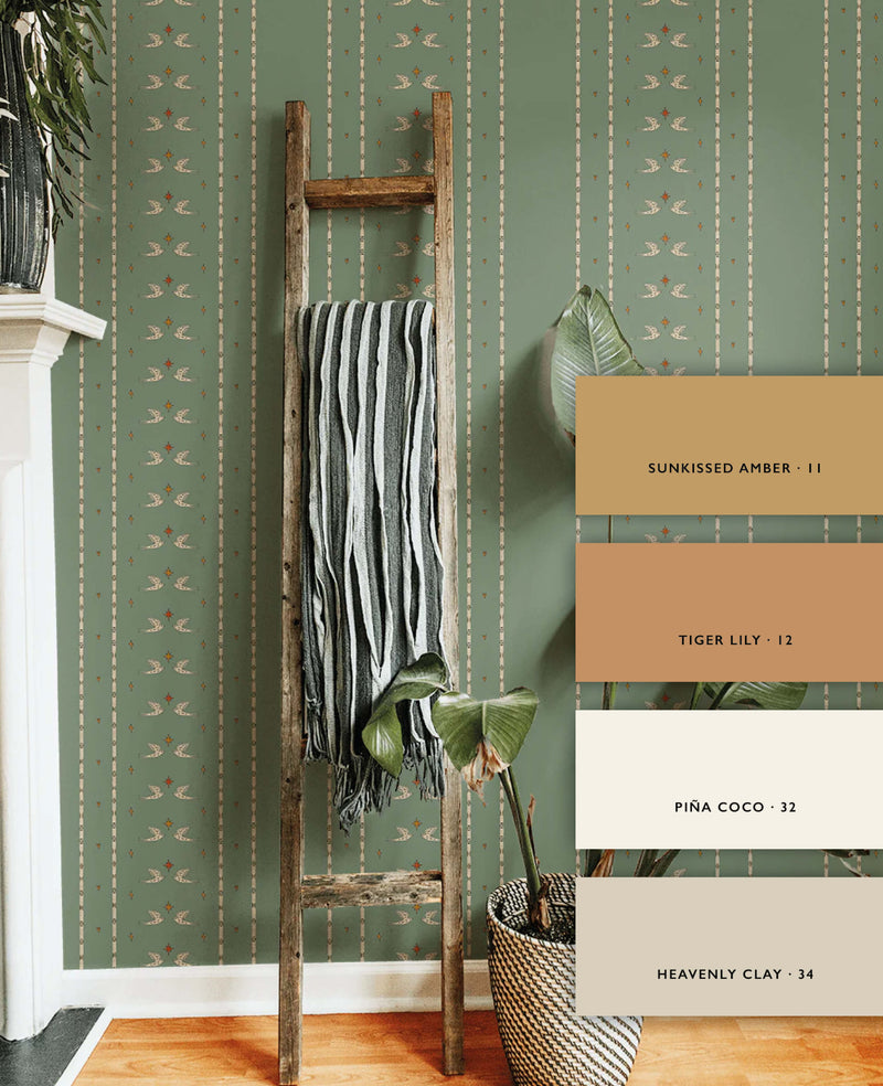 Lucky Pigeon Olive Green Wallpaper