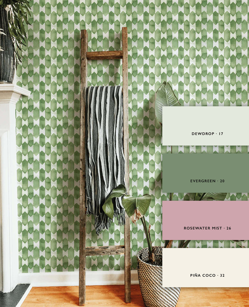 Watercolour Checked Green Wallpaper