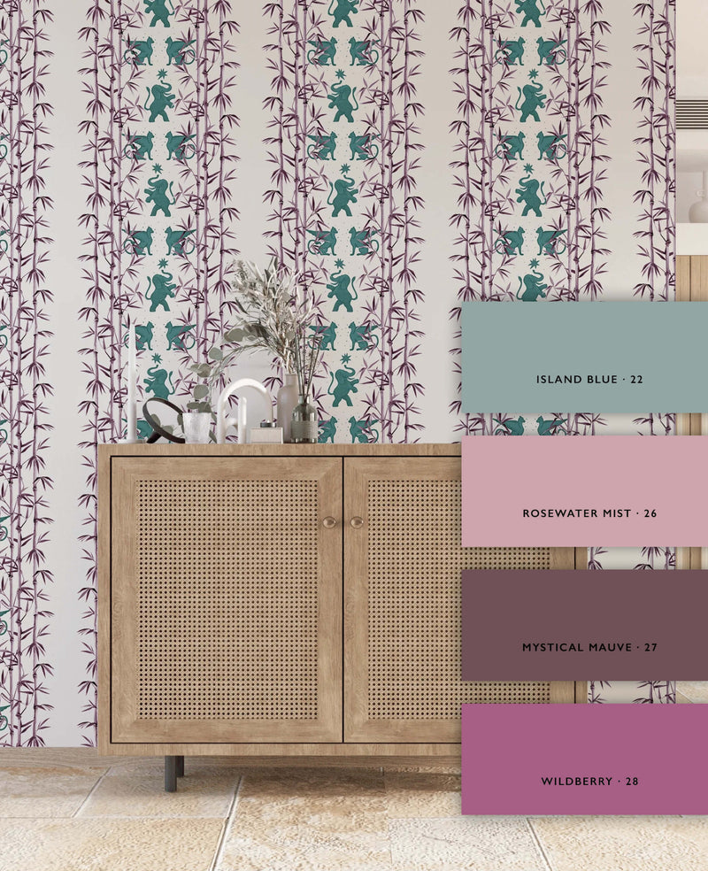 Eclectic Bamboo Purple Turquoise Wallpaper