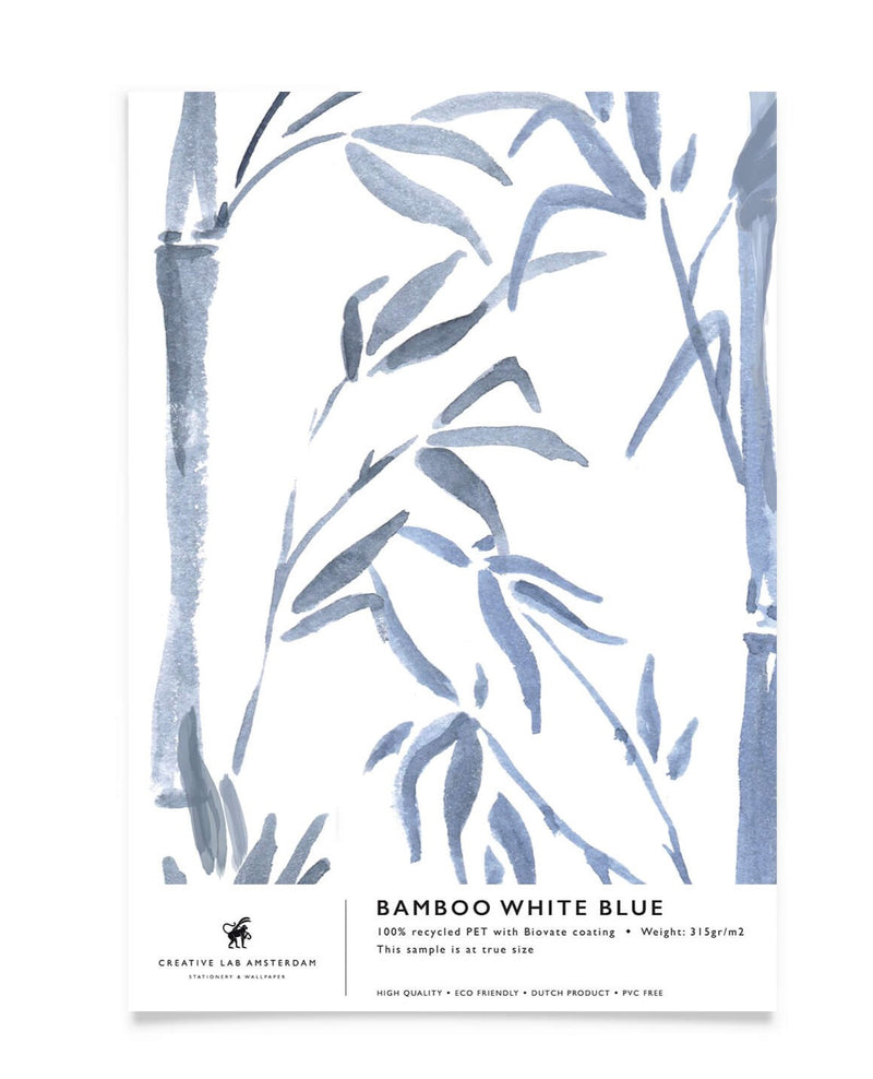 Creative Lab Amsterdam badkamer behang Bamboo bathroom Wallpaper White Blue sample
