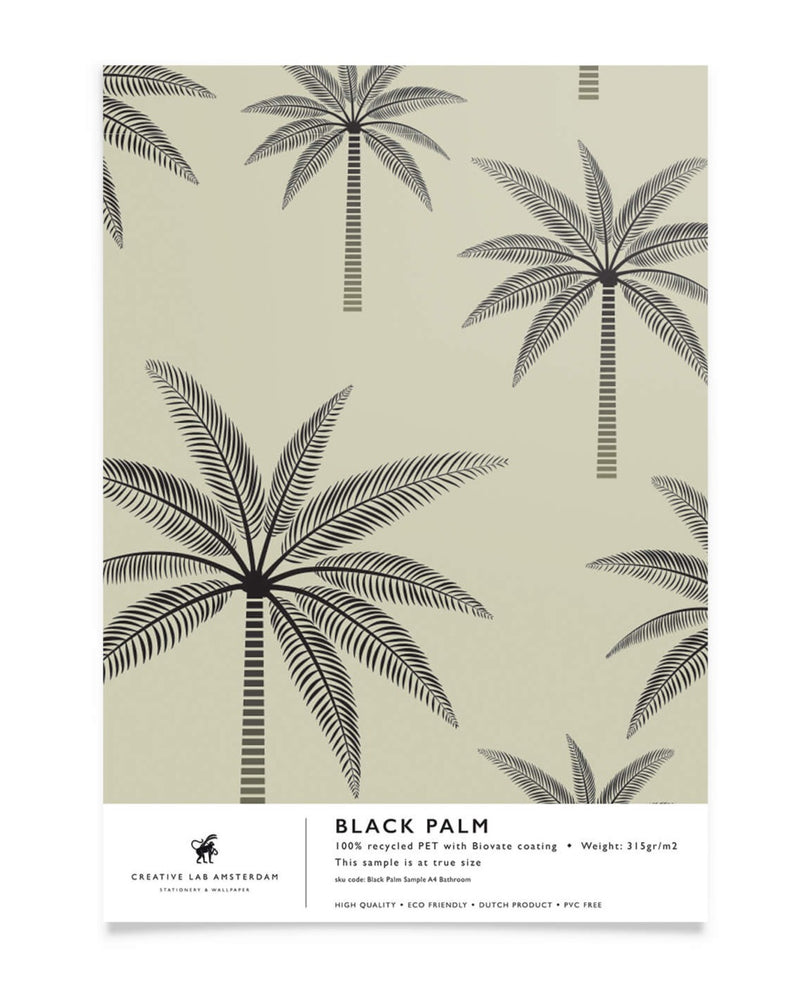 Creative Lab Amsterdam badkamer behang Black Palm bathroom Wallpaper sample