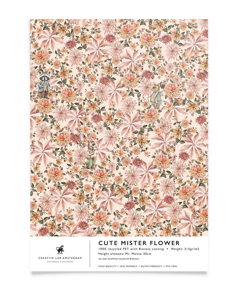 Creative Lab Amsterdam badkamer behang Cute Mister Flower bathroom wallpaper sample