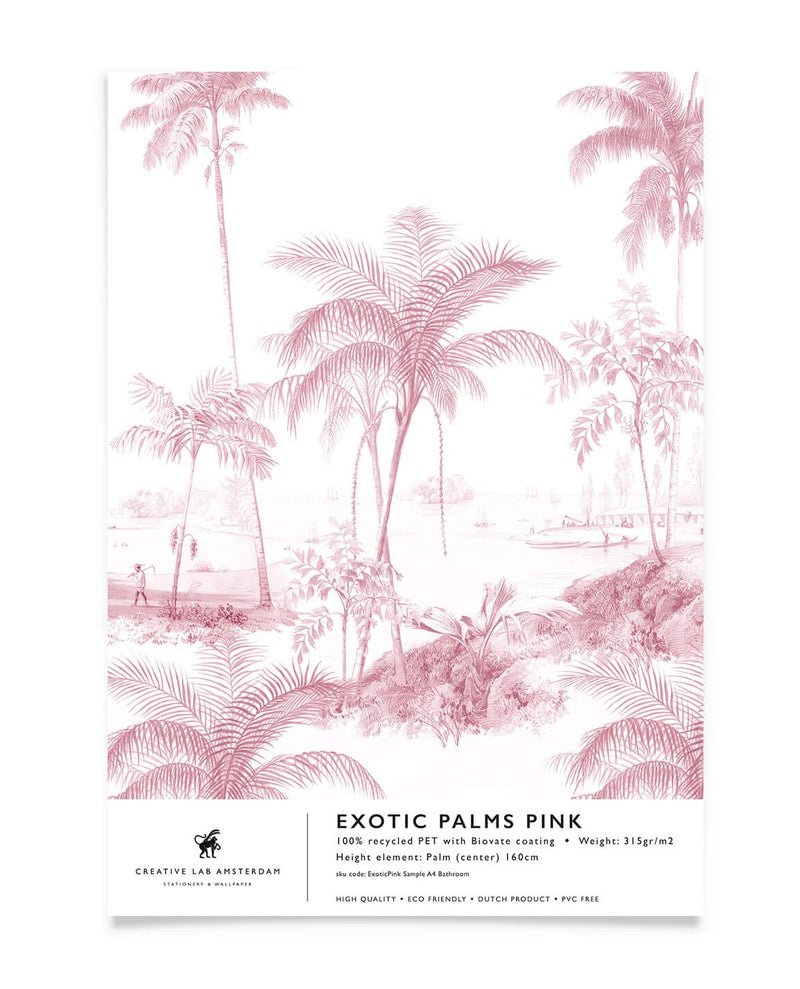 Creative Lab Amsterdam badkamer behang Exotic palms Pink bathroom Wallpaper