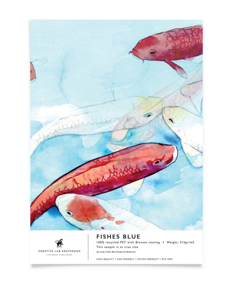 Creative Lab Amsterdam badkamer behang Fishes Blue bathroom Wallpaper sample